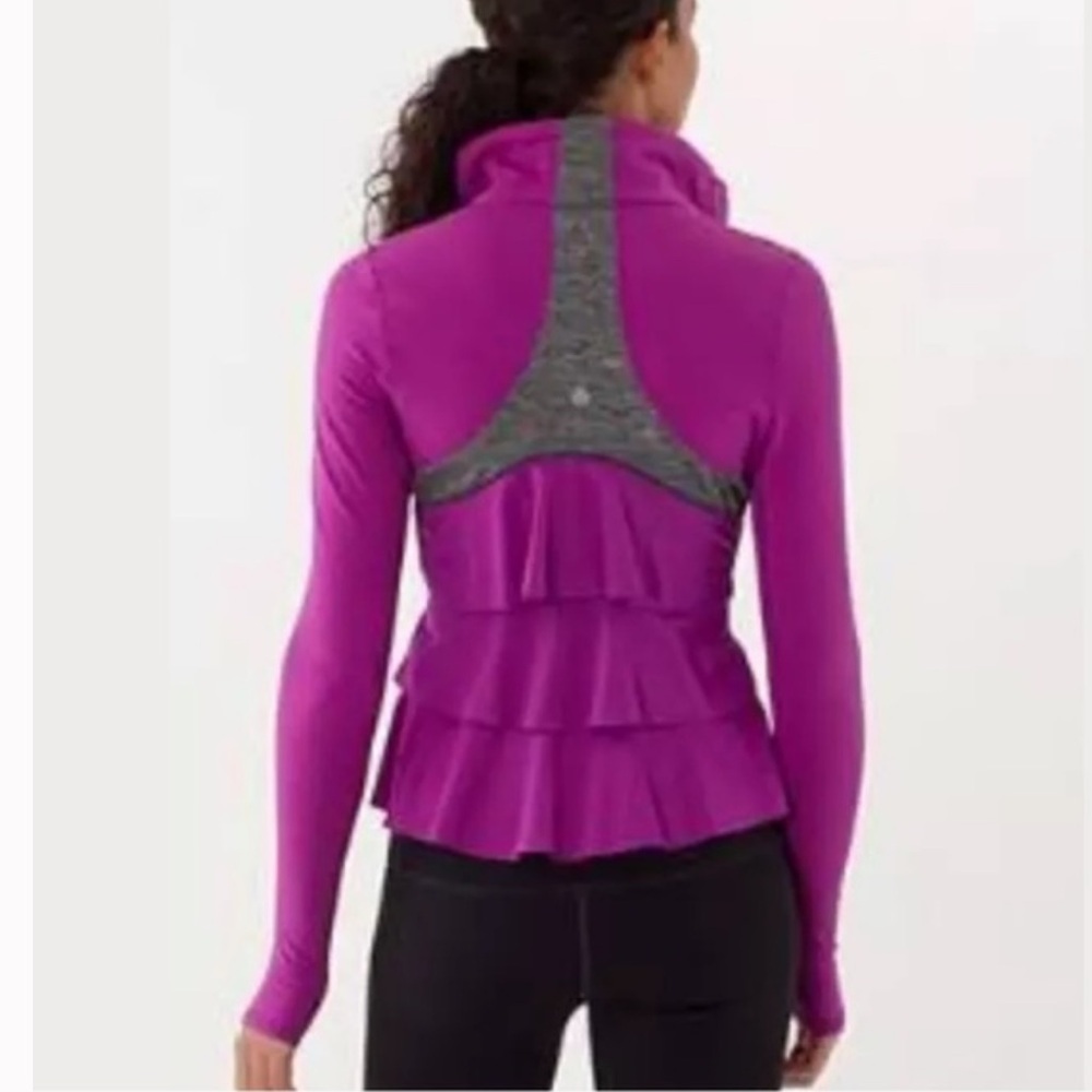 Lululemon RARE Define Ruffles Yogi Dance Jacket Ruffle Dewberry Zip Pockets Mesh